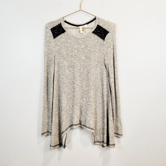 Francesca's Bird Cage Grey Metalic Striped Long Sleeve Knit Top - Picture 8 of 8